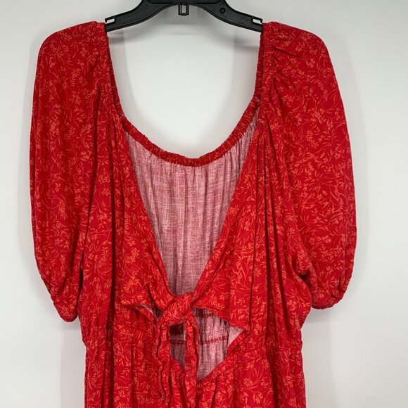 Terra & Sky Dress Tie Back Short Puff Sleeve Linen Blend - Picture 10 of 11